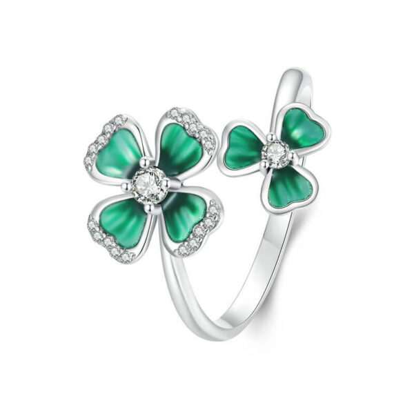 S925 Silver Original Design Four Leaf Clover Open Ring