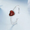 S925 Silver Original Red Agate Love Open Ring