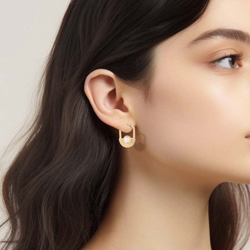 S925 Silver Simple Semi-circular Texture Pearl Earrings