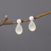 S925 Sterling Silver Drop Shape White Moonstone Freshwater Pearl Earrings