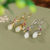 S925 Sterling Silver Gold-plated Hetian Jade Vintage Magnolia Flower Earrings