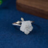 S925 Sterling Silver Hetian Jade Peach Blossom Open Ring