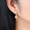 S925 Sterling Silver Inlaid Hetian Jade Enamel Pink Flower Earrings
