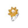 S925 Sterling Silver Lotus Inlaid Freshwater Pearl Open Ring