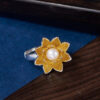 S925 Sterling Silver Lotus Inlaid Freshwater Pearl Open Ring