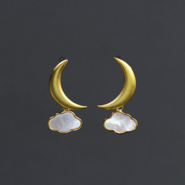 S925 Sterling Silver Original Moon Shell Cloud Earrings
