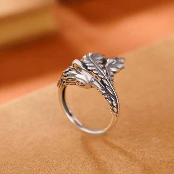 S925 Sterling Silver Retro Phoenix Open Ring