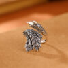 S925 Sterling Silver Retro Phoenix Open Ring