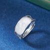 S925 Silver Inlaid White Shell Carved Hollow Open Ring