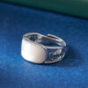 S925 Silver Inlaid White Shell Carved Hollow Open Ring