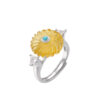 S925 Sterling Silver Flower Amber Beeswax Open Ring