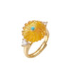 S925 Sterling Silver Flower Amber Beeswax Open Ring