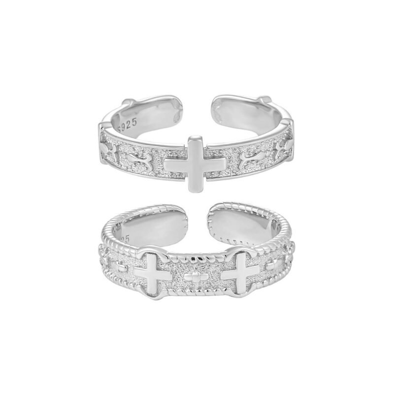 S925 Sterling Silver Original Cross Engraved Open Ring