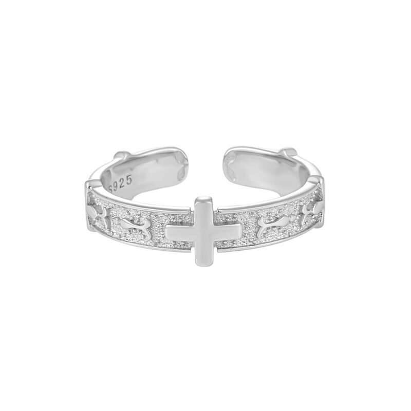 S925 Sterling Silver Original Cross Engraved Open Ring