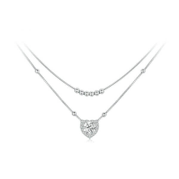 S925 Sterling Silver Original Heart-Shaped Moissanite Double-layer Clavicle Chain