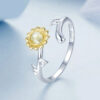 Original S925 Silver Gold Plated Sunflower Open Ring