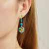 S925 Sterling Silver Original Enamel Natural Turquoise Flower Earrings
