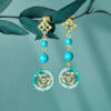 S925 Sterling Silver Original Enamel Natural Turquoise Flower Earrings