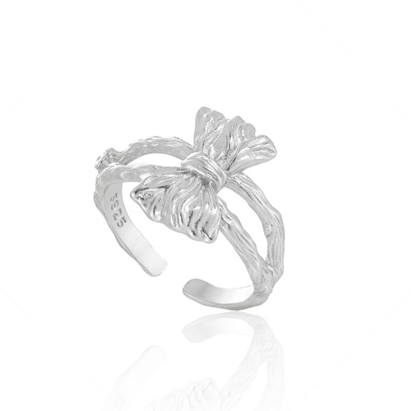 S925 Sterling Silver Hollow Bow Open Ring