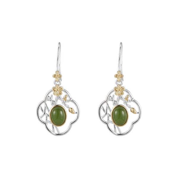 S925 Silver Geometric Window Jade Yellow Agate Earrings