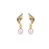 S925 Silver Gold-plated Freshwater Pearl Enamel Feather Earrings