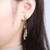 S925 Silver Gold-plated InlaiNatural Jade Bamboo Long Tassel Earrings