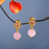 S925 Silver Gold-plated Inlaid Kunzite Bead Earrings