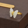 S925 Silver Inlaid Natural Hetian White Jade Bow Open Ring
