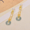 S925 Silver Inlaid Natural Jade Peace Buckle Earrings