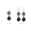 S925 Silver Peony Cloisonne Malachite Pendant Earrings