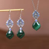 S925 Silver Peony Cloisonne Malachite Pendant Earrings