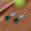 S925 Silver Peony Cloisonne Malachite Pendant Earrings