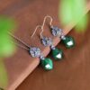 S925 Silver Peony Cloisonne Malachite Pendant Earrings