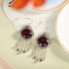 S925 Silver Retro Blood Amber Tassel Earrings