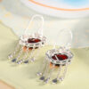 S925 Silver Retro Blood Amber Tassel Earrings