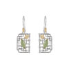 S925 Silver Square Hollow Window Flowers Yellow Agate Jade Bamboo Leaf Earrings