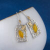 S925 Silver Square Hollow Window Flowers Yellow Agate Jade Bamboo Leaf Earrings