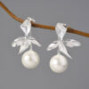 S925 Sterling Silver Four Leaf Flower Pearl Earrings