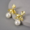 S925 Sterling Silver Four Leaf Flower Pearl Earrings