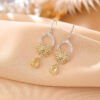 S925 Sterling Silver Gold-plated Citrine Bow Hollow Water Drop Earrings