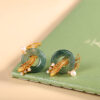 S925 Sterling Silver Gold-plated Goldfish Jade Pearl Earrings