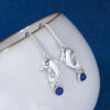 S925 Sterling Silver Jade Lapis Lazuli Agate Dolphin Earrings
