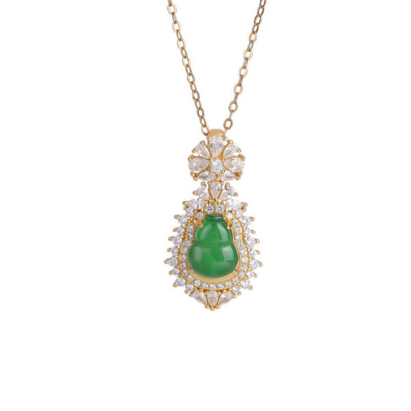 S925 Sterling Silver Gold-plated Jade Vintage Gourd Zircon Pendant