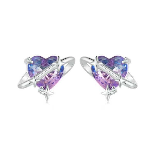 Original S925 Sterling Silver Purple Pink Gradient Love Starry Sky Stud Earrings