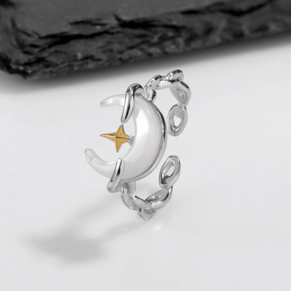 S925 Sterling Silver Agate Star and Moon Open Ring