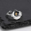 S925 Sterling Silver Agate Star and Moon Open Ring