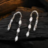 S925 Sterling Silver Elegant Long Tassel Pearl Lava Texture Earrings