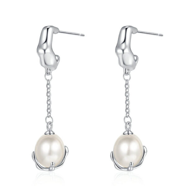 S925 Sterling Silver Geometric Irregular Freshwater Pearl Earrings