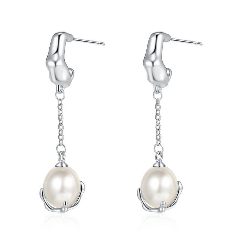 S925 Sterling Silver Geometric Irregular Freshwater Pearl Earrings