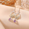 S925 Sterling Silver Gold Plated Amethyst Bow Earrings